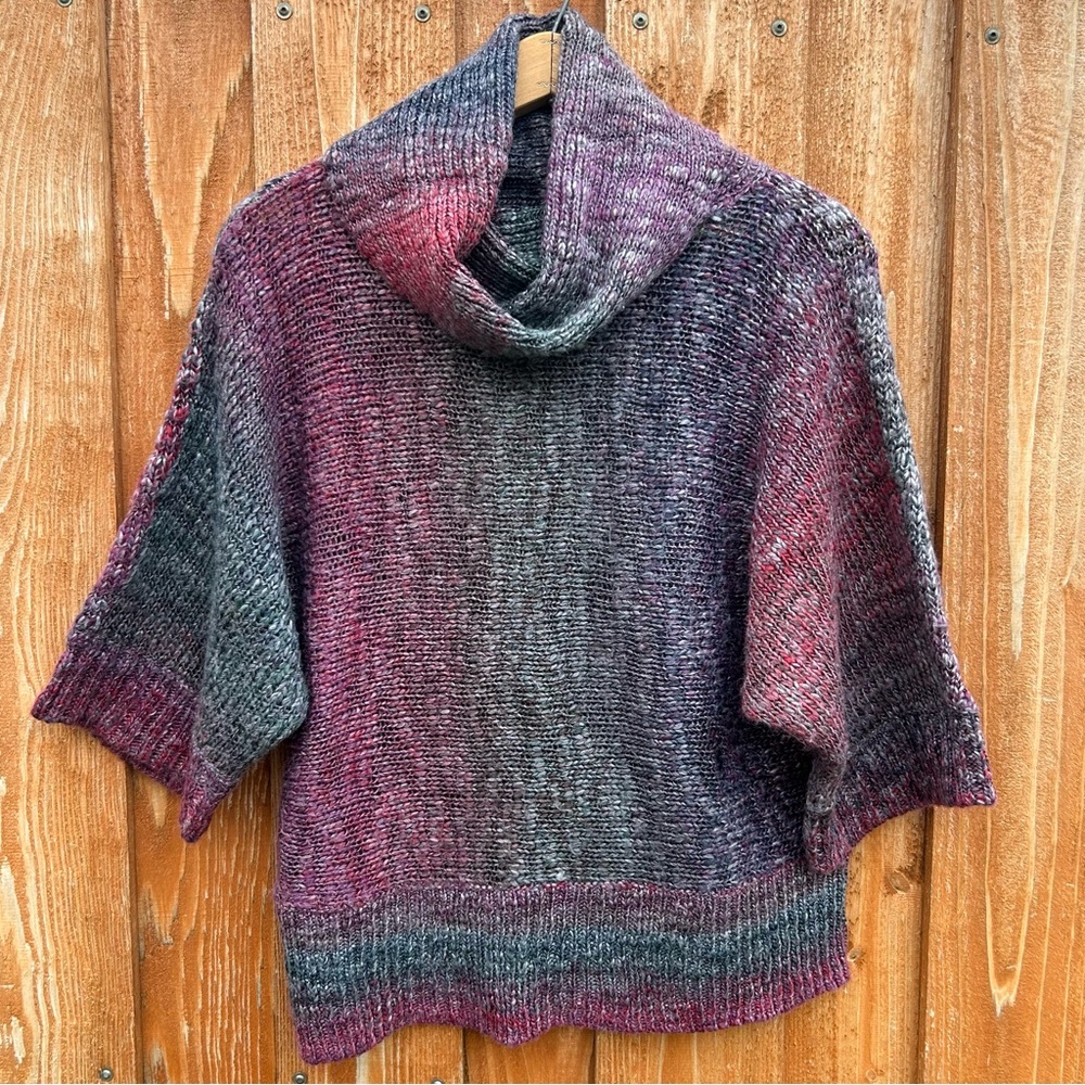 FEVER Ombré Cowl Neck Short Sleeve Sweater Knit Top Cozy Fuzzy Purple Size M